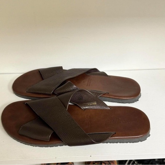Men’s Brown Italian Leather Slide Sandals - Picture 3 of 4